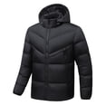 thumbnail image 1 of cocolona Mens Patchwork Puffer Jacket Long Sleeve Zip Up Hooded Down Jacket Winter Thickened Warm Coat with Pocket, 1 of 9