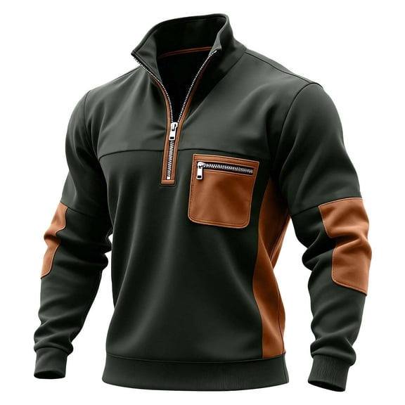 cocolona Mens Patchwork Sweatshirts Half Zip Stand Collar Pullover Tops Fall Winter Fashion Long Sleeve Shirts with Pockets