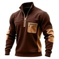 thumbnail image 1 of cocolona Mens Patchwork Sweatshirts Half Zip Stand Collar Pullover Tops Fall Winter Fashion Long Sleeve Shirts with Pockets, 1 of 4