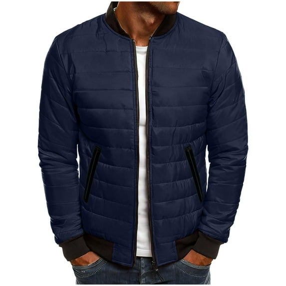 cocolona Mens Puffer Jacket Long Sleeve Stand Collar Quilted Jackets Lightweight Warm Down Jacket Winter Coat with Zipper Pocket