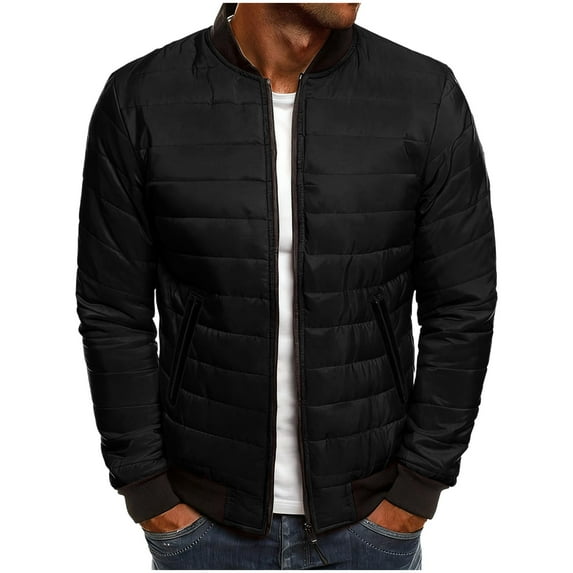 cocolona Mens Puffer Jacket Long Sleeve Stand Collar Quilted Jackets Lightweight Warm Down Jacket Winter Coat with Zipper Pocket