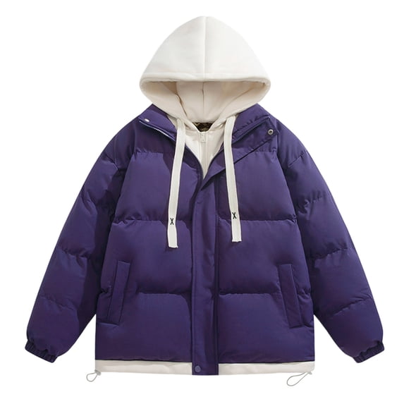 cocolona Mens Puffer Jacket Long Sleeve Zip Up Drawstring Hooded Down Jacket Winter Thickened Warm Coat with Pocket