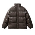 thumbnail image 1 of cocolona Mens Puffer Jacket Long Sleeve Zip Up Stand Collar Down Jacket Winter Thick Warm Coat with Pockets, 1 of 9