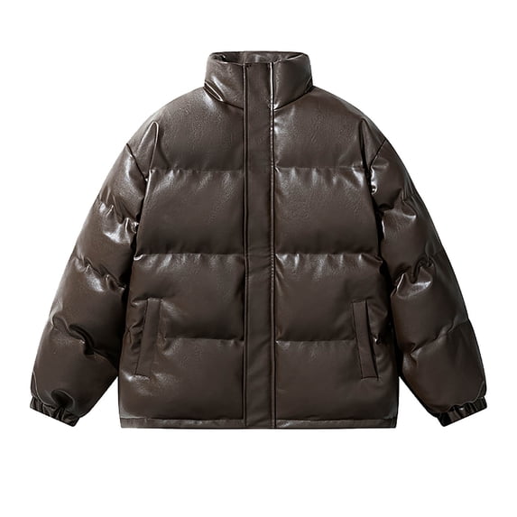 cocolona Mens Puffer Jacket Long Sleeve Zip Up Stand Collar Down Jacket Winter Thick Warm Coat with Pockets
