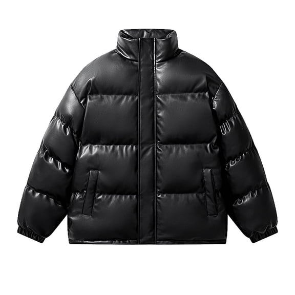 cocolona Mens Puffer Jacket Long Sleeve Zip Up Stand Collar Down Jacket Winter Thick Warm Coat with Pockets