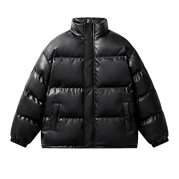 cocolona Mens Puffer Jacket Long Sleeve Zip Up Stand Collar Down Jacket Winter Thick Warm Coat with Pockets