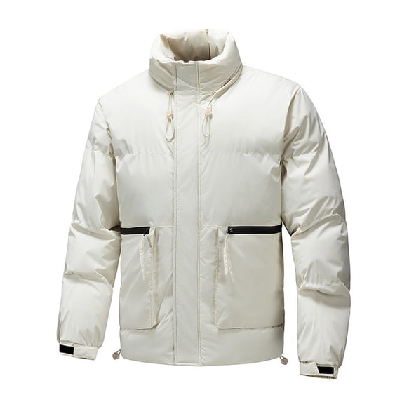 cocolona Mens Puffer Jacket Long Sleeve Zipper Stand Collar Down Jacket Winter Solid Color Thickened Warm Coat with Zipper Pockets