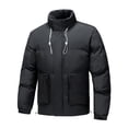 thumbnail image 1 of cocolona Mens Puffer Jacket Long Sleeve Zipper Stand Collar Down Jacket Winter Solid Color Thickened Warm Coat with Zipper Pockets, 1 of 3