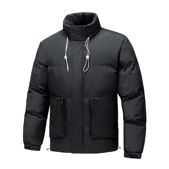 cocolona Mens Puffer Jacket Long Sleeve Zipper Stand Collar Down Jacket Winter Solid Color Thickened Warm Coat with Zipper Pockets