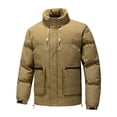 thumbnail image 1 of cocolona Mens Puffer Jacket Long Sleeve Zipper Stand Collar Down Jacket Winter Solid Color Thickened Warm Coat with Zipper Pockets, 1 of 8