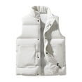 thumbnail image 1 of cocolona Mens Puffer Vest Winter Casual Warm Long Sleeve Zipper Button Stand Collar Sleeveless Jacket, 1 of 7