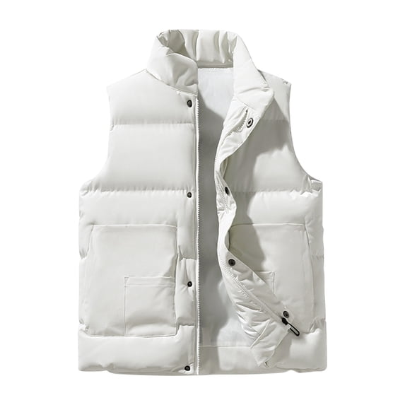 cocolona Mens Puffer Vest Winter Casual Warm Long Sleeve Zipper Button Stand Collar Sleeveless Jacket