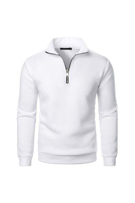 Mens Quarter Zip Pullover Sweatshirts Fall Winter Long Sleeve Stand Collar Shirts Fashion Casual Solid Color Tops