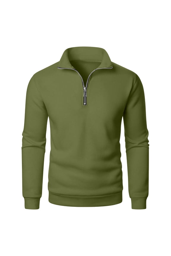 Mens Quarter Zip Pullover Sweatshirts Fall Winter Long Sleeve Stand Collar Shirts Fashion Casual Solid Color Tops