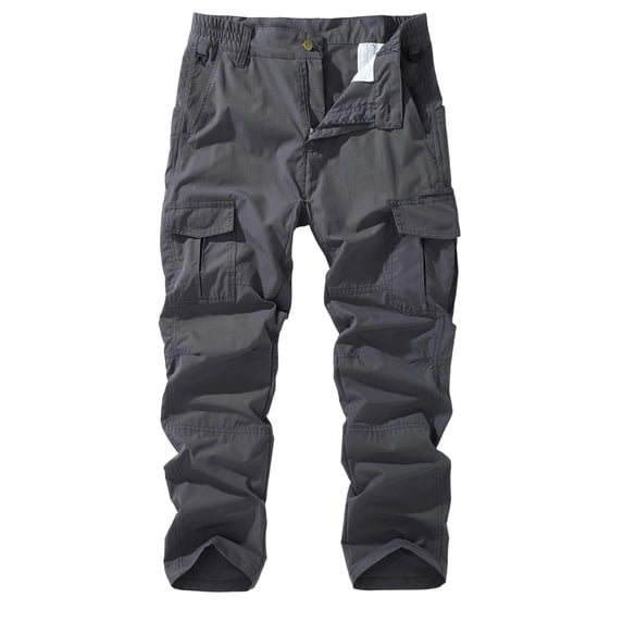 cocolona Mens Solid Color Casual Cargo Pants Elastic Waist Straight Wide Leg Outdoor Hiking Pants with Pockets