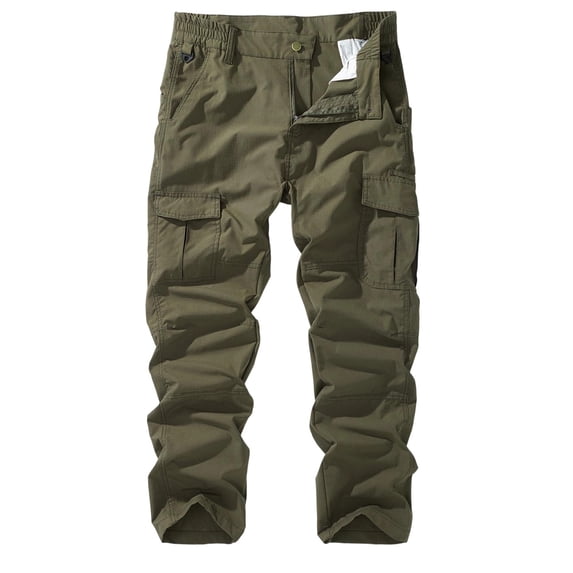 cocolona Mens Solid Color Casual Cargo Pants Elastic Waist Straight Wide Leg Outdoor Hiking Pants with Pockets