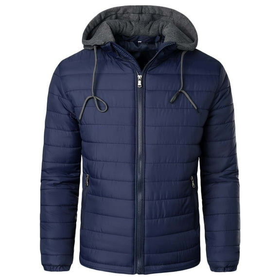 cocolona Mens Solid Hooded Puffer Jacket Winter Long Sleeve Zipper Warm Casual Down Jacket Coat with Pocket