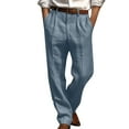 thumbnail image 1 of cocolona Mens Straight Leg Linen Pants Fashion Casual Loose Office Work Dress Pants Pleated Front Button Trousers with Pockets, 1 of 5