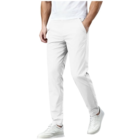cocolona Mens Straight Leg Pants Elastic Waist Button Dress Work Pants Fashion Casual Loose Full Length Pants with Pockets