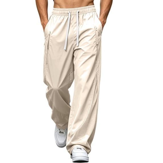 cocolona Mens Summer Breathable Mesh Pants Elastic Waist Straight Wide Leg Outdoor Running Pants with Pockets