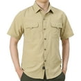 thumbnail image 1 of cocolona Mens Summer Button Shirts Fashion Casual Solid Color Turndown Collar Short Sleeve Pockets Shirts Comfy Lightweight Tops Blouses Khaki 4XL, 1 of 4