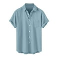 thumbnail image 1 of cocolona Mens Summer Button Shirts Fashion Solid Turndown Collar Short Sleeve Shirts Casual Loose Lightweight Tops Blouse Sky Blue M, 1 of 6