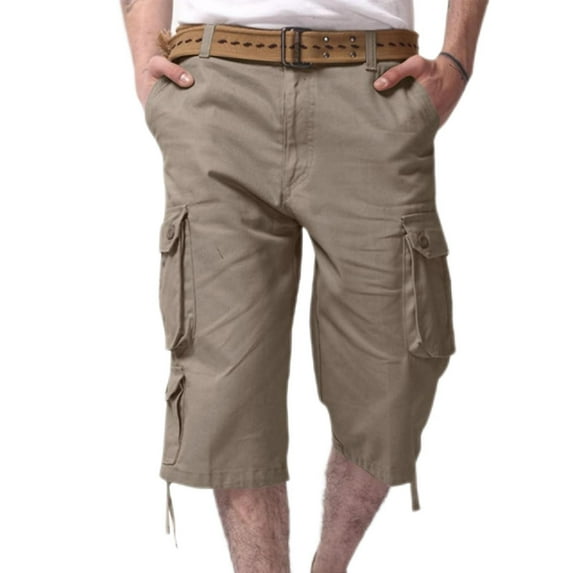 cocolona Mens Summer Capri Pants Fashion Casual Multi-pocket Cargo Pants Loose Solid Color Work Pants Outdoor Hiking Pants