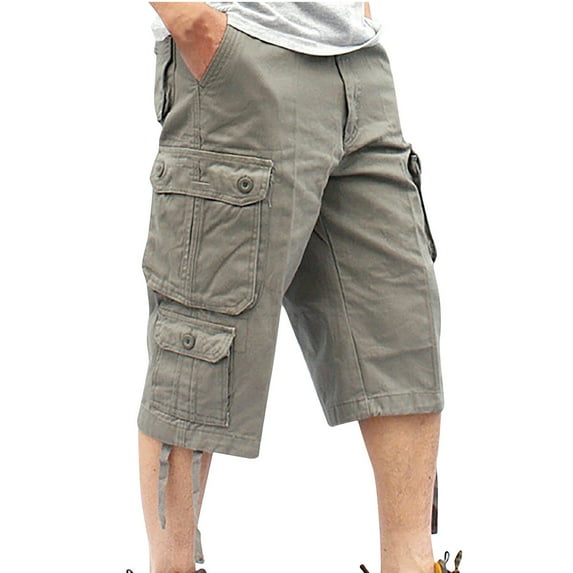 cocolona Mens Summer Capri Pants Multi-pocket Cargo Pants Fashion Casual Loose Work Pants Outdoor Hiking Pants