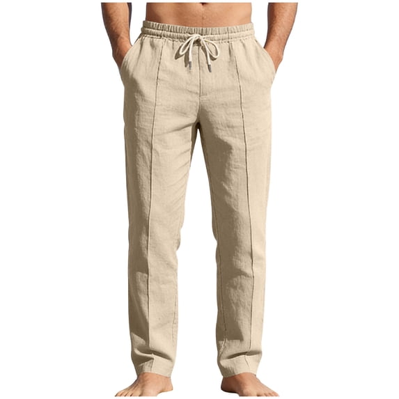 cocolona Mens Summer Casual Beach Pants Elastic Waist Drawstring Straight Vacation Lounge Pants with Pockets