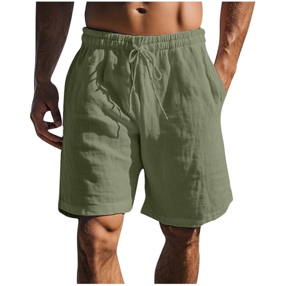 cocolona Mens Summer Casual Breathable Beach Shorts Elastic Waist Straight Wide Leg Knee Length Shorts with Pockets