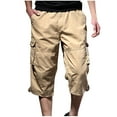 thumbnail image 1 of cocolona Mens Summer Casual Cargo Capri Pants Elastic Waist Straight Wide Leg Outdoor Hiking Cropped Pants with Pockets, 1 of 5