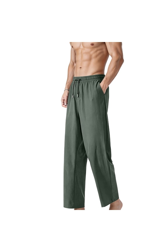 Mens Summer Casual Drying Beach Pants Elastic Waist Straight Wide Leg Pants with Pockets