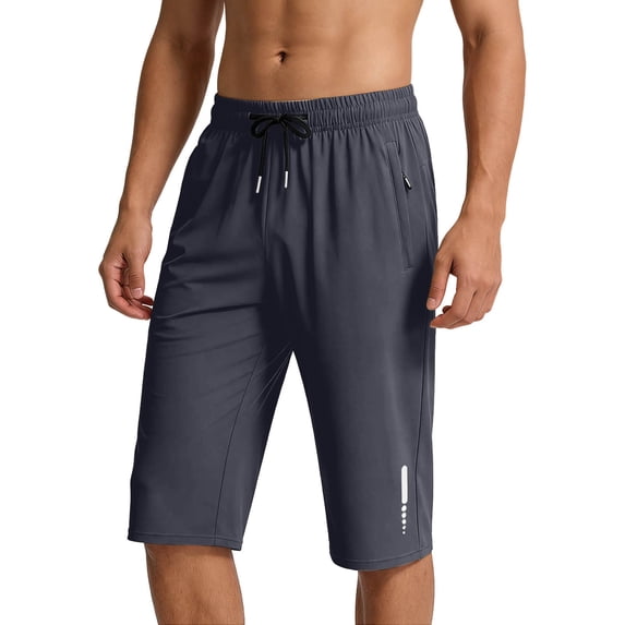 cocolona Mens Summer Casual Ice Athletic Capri Pants Elastic Waist Straight Wide Leg Workout Gym Running Cropped Pants with Pockets