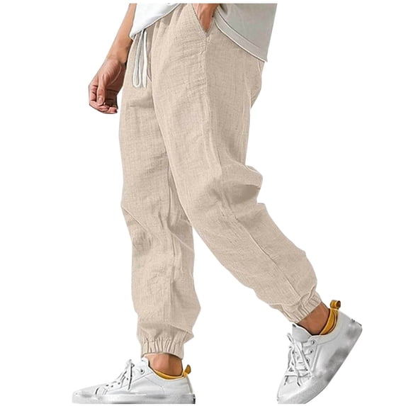 cocolona Mens Summer Casual Jogger Pants Elastic Waist Drawstring Straight Beach Pants with Pockets