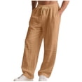 thumbnail image 1 of cocolona Mens Summer Casual Linen Pants Elastic Waist Drawstring Wide Leg Lounge Beach Pants with Pockets, 1 of 5