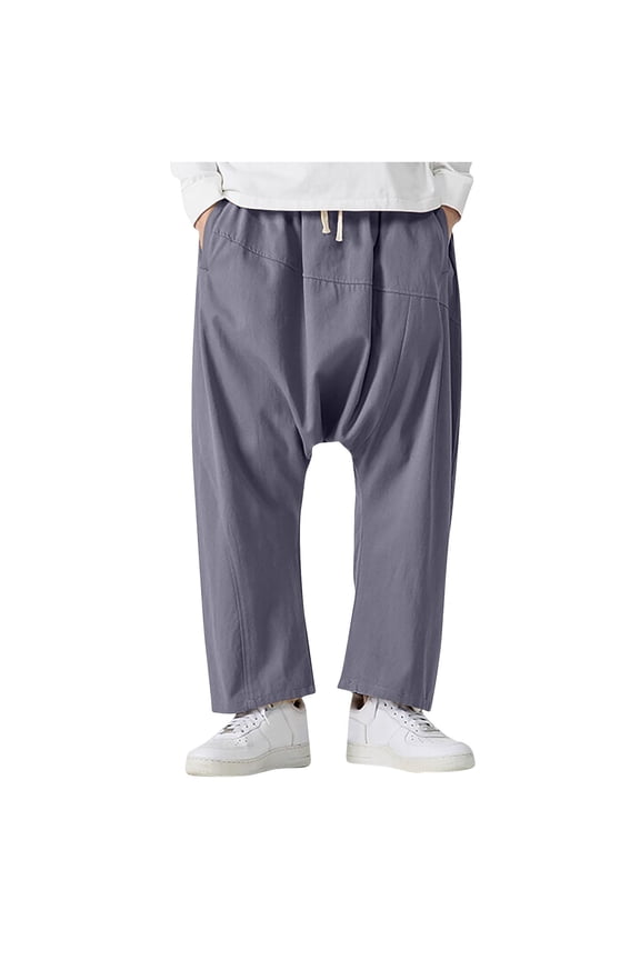 Mens Summer Casual Patchwork Baggy Pants Elastic Waist Drop off Wide Leg Lounge Pants with Pockets