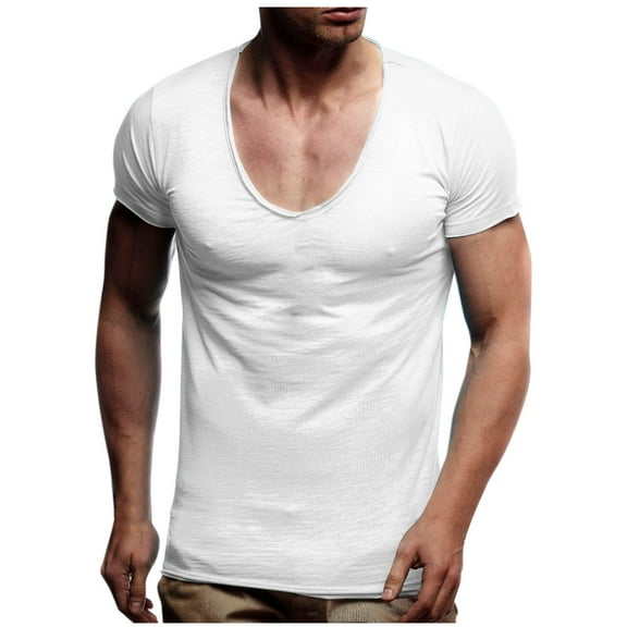 cocolona Mens Summer Casual T-shirts Crew Neck Short Sleeve Slim Tops Fashion Solid Color Lightweight Comfy Tees Blouse White L