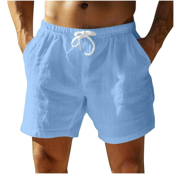 cocolona Mens Summer Imitation Linen Shorts Elastic Waist Drawstring Casual Loose Beach Shorts Lightweight Breathable Yoga Shorts with Pockets