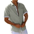 thumbnail image 1 of cocolona Mens Summer Linen Shirts Fashion Button Turndown Collar Short Sleeve Tops Casual Loose Color Block T-Shirts Beach Vacation Tees, 1 of 5
