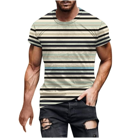 cocolona Mens Summer Short Sleeve Tops Crew Neck Pullover T-shirts Fashion Casual Striped Print Tees Blouse