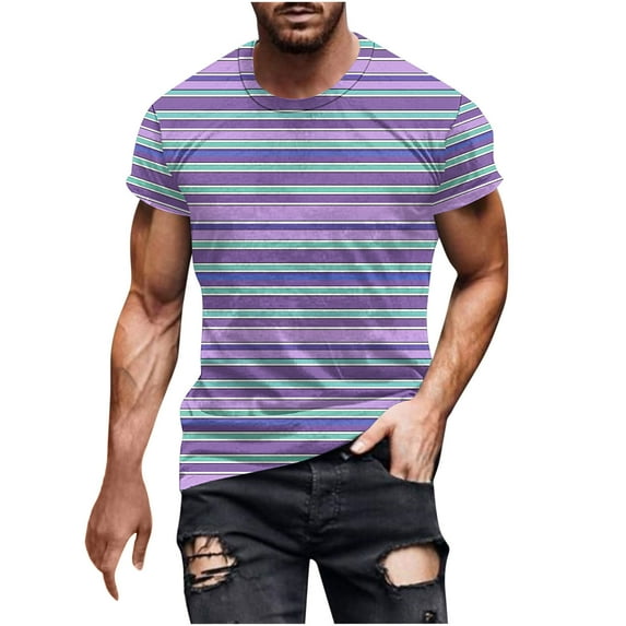 cocolona Mens Summer Short Sleeve Tops Crew Neck Pullover T-shirts Fashion Casual Striped Print Tees Blouse