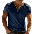 thumbnail image 1 of cocolona Mens Summer Sports Short Sleeve T-Shirts Fashion Button Crew Neck Casual Color Block Tops, 1 of 5