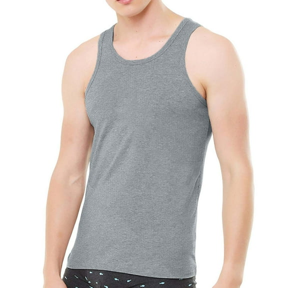 cocolona Mens Summer Tank Tops Fashion Casual Solid Color Tank Tops Crew Neck Sleeveless Lightweight Shirts Gray L