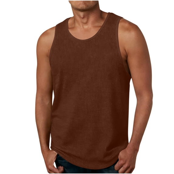 cocolona Mens Summer Tank Tops Fashion Solid Color Loose Crew Neck Sleeveless T-shirts