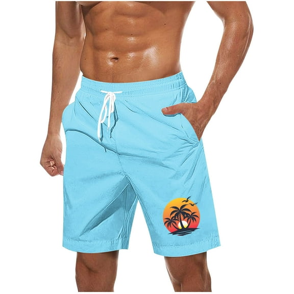 cocolona Mens Summer Vacation Beach Shorts Fashion Casual Hawaiian Print Elastic Waist Drawstring Swim Shorts Plus Size Board Shorts with Pockets