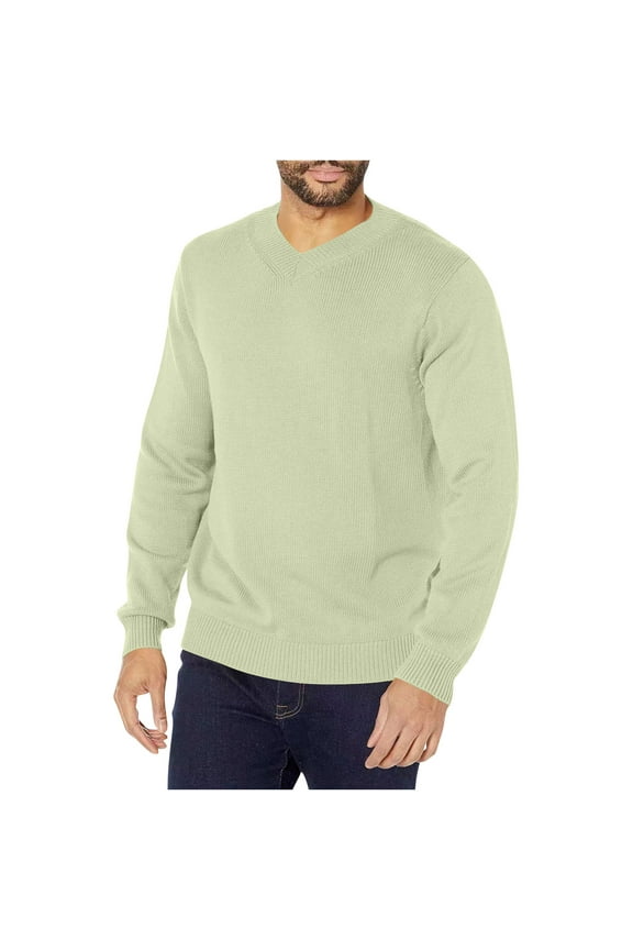 Mens Sweater Long Sleeve V Neck Shirts Fall Winter Fashion Solid Color Pullover Tops Warm Knit Sweaters