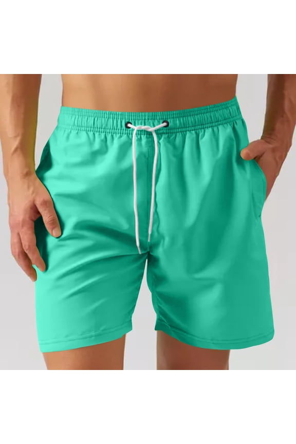 Mens Swim Trunks Summer Casual Solid Color Quick-drying Beach Shorts Lightweight Board Shorts with Pockets and Mesh Lining