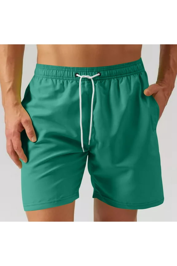 Mens Swim Trunks Summer Casual Solid Color Quick-drying Beach Shorts Lightweight Board Shorts with Pockets and Mesh Lining