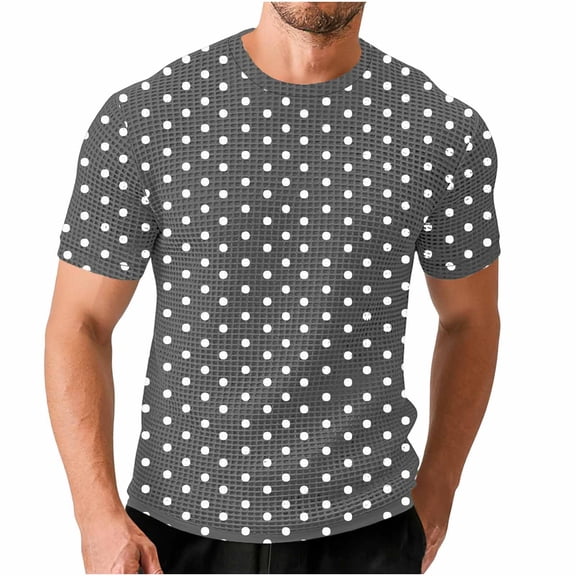 cocolona Mens T-Shirts Summer Short Sleeve Crew Neck Tops Basic Tees Fashion Casual Polka Print Blouses