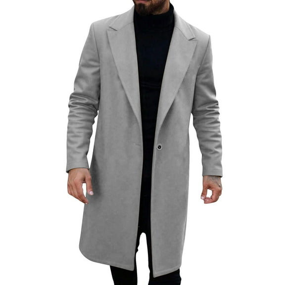 cocolona Mens Trench Coat Notched Collar Button Pea Coat Winter Warm Wool Overcoat Long Casual Jacket with Pockets Christmas Gifts for Men